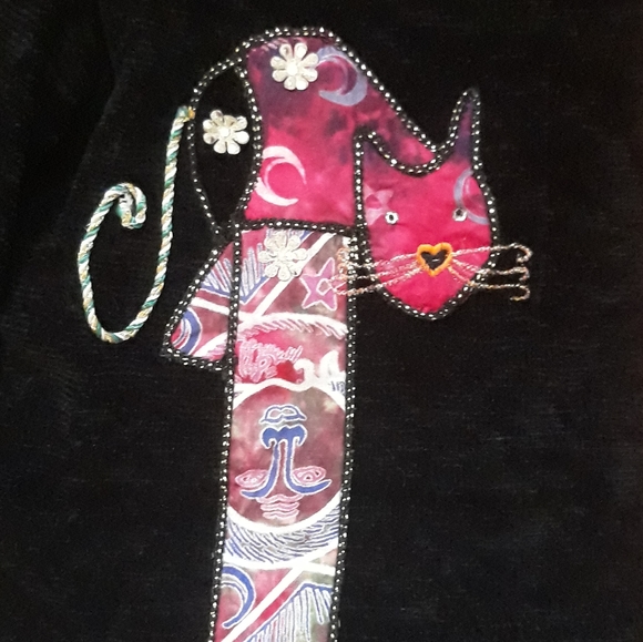 Vintage DK Daniel K Black + Orange Cat Creations Black Embellished Cardigan - Picture 9 of 14